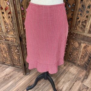 Red Gingham Ruffle Hem Pencil Skirt